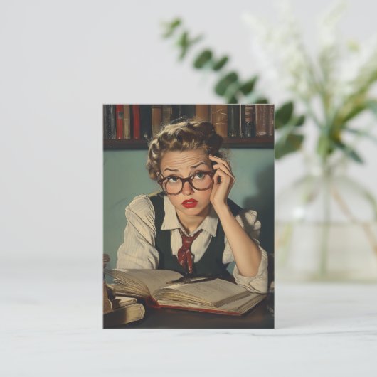 Studentin im Vintagen Stil Postkarte (Stehend Vorderseite)