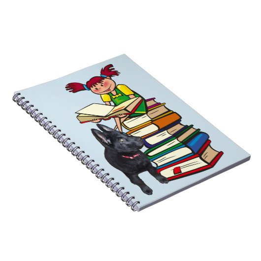 Studie Buddy GSD Puppy & School Girl on Books Notizblock (Rechte Seite)