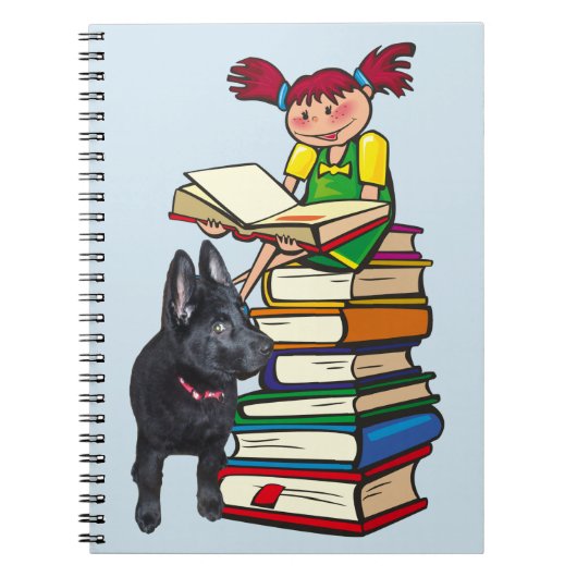 Studie Buddy GSD Puppy & School Girl on Books Notizblock (Vorderseite)