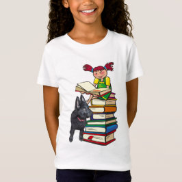 Studie Buddy GSD Puppy & School Girl on Books T-Shirt