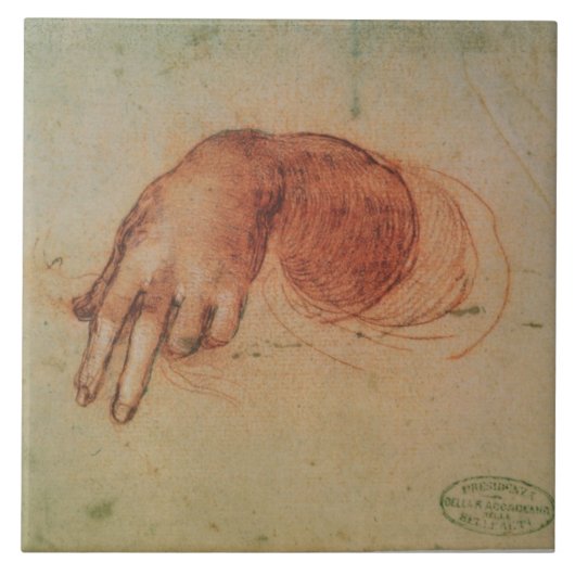 Studie einer Hand (rote Kreide auf Papier) Fliese (Vorderseite)