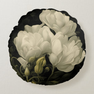 Studie einer Peony-Blume in White Rundes Kissen