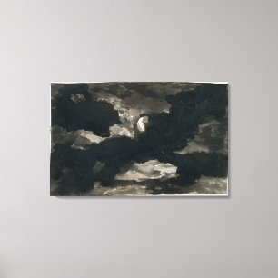 Studie eines bewölkten Moonlit Himmels (schwarze Leinwanddruck