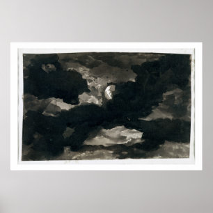 Studie eines bewölkten Moonlit Himmels (schwarze Poster