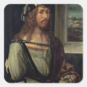 Studie für Selbstportrait mit Handschuh, c.1498 Quadratischer Aufkleber