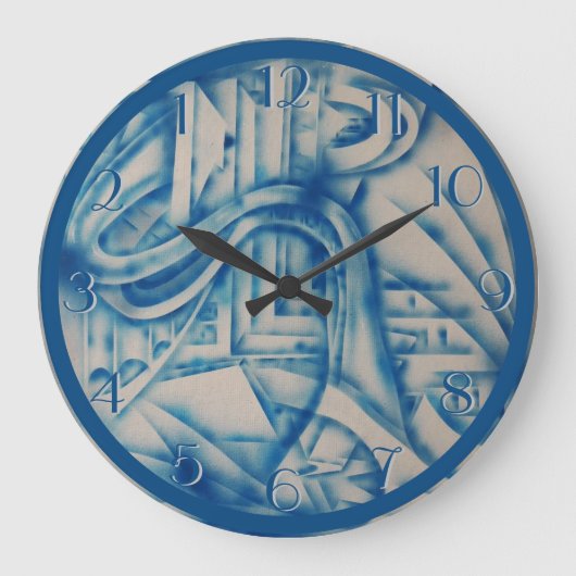 Studie in Blue 2 Backward Clock Große Wanduhr (Vorderseite)