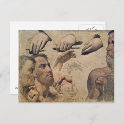 Studie über Köpfe und Hände Postkarte (Vorne/Hinten)