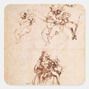 Studien für eine Madonna mit Katze, c.1478-80 Quadratischer Aufkleber
