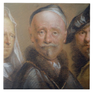 Studien von fünf Köpfen nach Rembrandt (Pastell Fliese