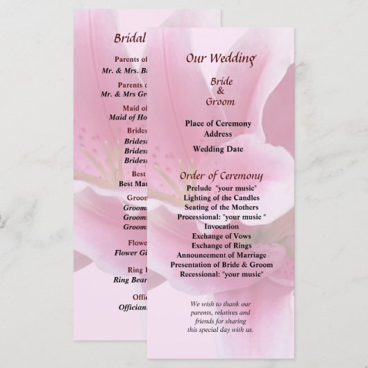 Studienarm in Arm-Hochzeitsprogramm Programm (Vorne/Hinten)