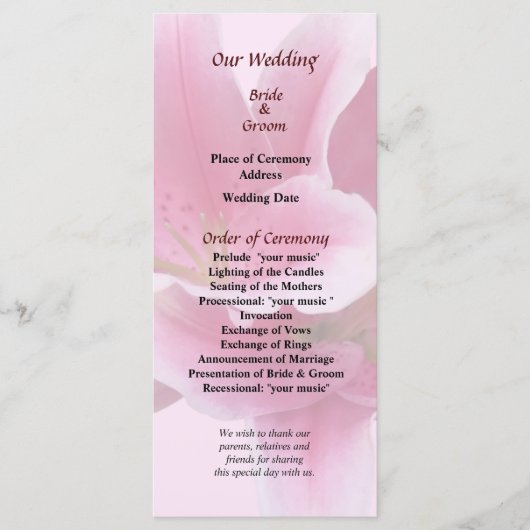 Studienarm in Arm-Hochzeitsprogramm Programm (Vorderseite)