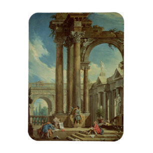 Studieren von Perspektive unter römischen Ruinen Magnet