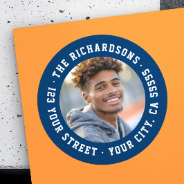 Studierende Abschluss Foto dunkelblaue Rücksendead Runder Aufkleber