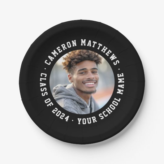 Studierende Abschluss Foto modern schwarz Pappteller (Vorderseite)