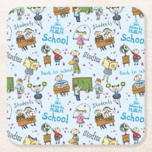 Studierende, Schule, Cartoon-Muster Rechteckiger Pappuntersetzer
