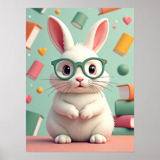 Studio Rabbit in Cat-Eye Glasses - Funny Pop Art Poster (Vorne)