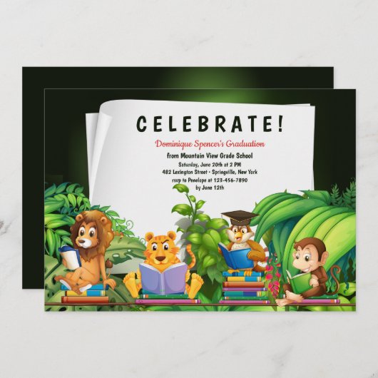 Studios Dschungeltiere Abschluss Einladung (Vorne/Hinten)