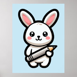 Studious Kawaii Bunny Poster