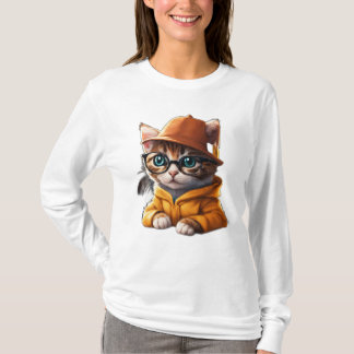 Studious Kitty: Cartoon Kitten mit Hut und Brille T-Shirt