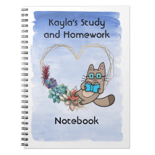 Studium & Hausaufgaben Notebook, mit Cat & Book Notizblock