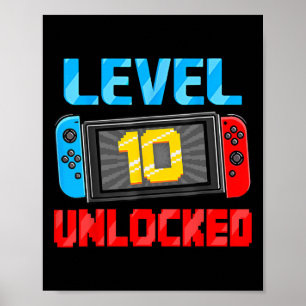 Stufe 10 Ungesperrter Gamer 10. Geburtstagsgeschen Poster