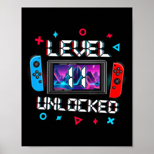 Stufe 11 Unverriegelter Gamer 11. Geburtstagsgesch Poster