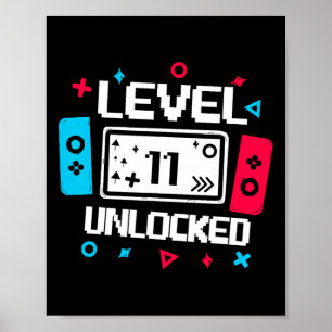Stufe 11 Unverriegelter Gamer 11. Geburtstagsgesch Poster