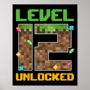 Stufe 12 freigeschaltetes Videospiel Nummer Pixel  Poster