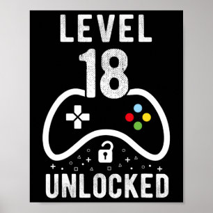 Stufe 18 Unverriegeltes Videospiel 18. Geburtstags Poster
