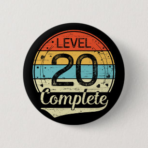 Stufe 20 Vollständiger Retro 20. Hochzeitstag T Button