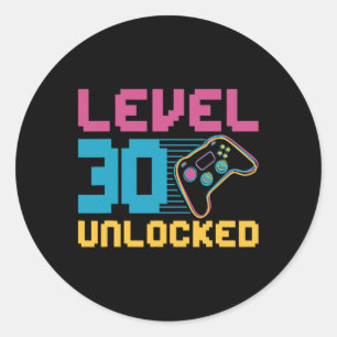 Stufe 30 Unverriegeltes Gaming Geburtstag Runder Aufkleber