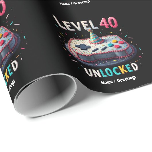 Stufe 40 Unverriegeltes Gaming Stil 40. Geburtstag Geschenkpapier (Rolleneckpunkt)
