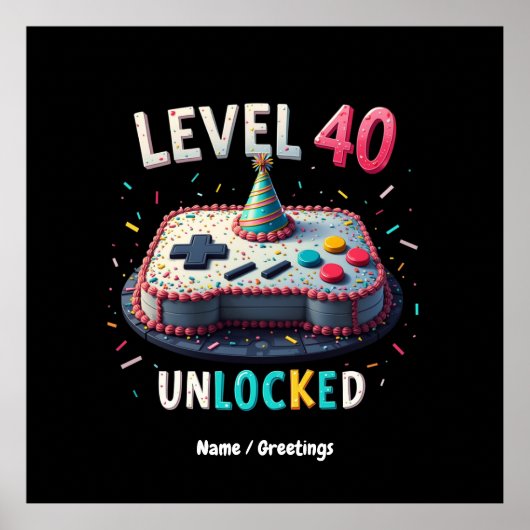 Stufe 40 Unverriegeltes Gaming Stil 40. Geburtstag Poster (Vorne)