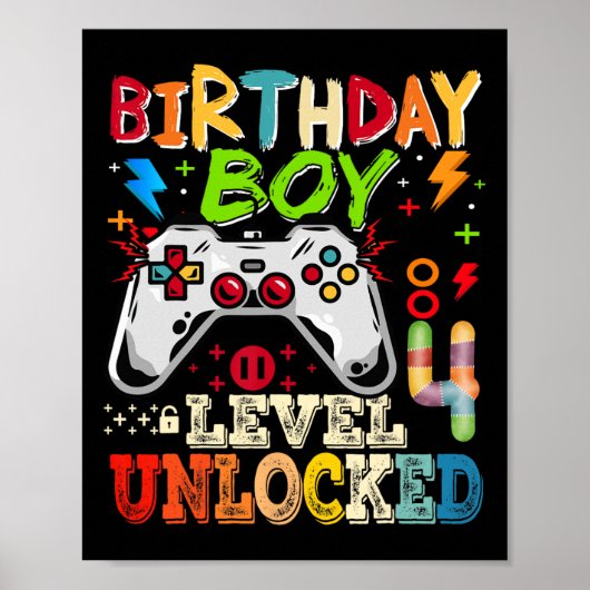 Stufe 4 Freigeschaltet Videospieler 4. Geburtstag Poster (Vorne)