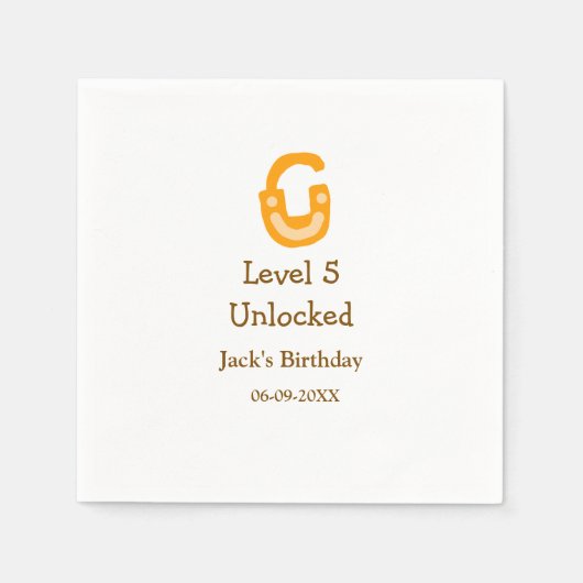 Stufe 5 entsperrtes Schloss orange braun Geburtsta Serviette (Vorderseite)