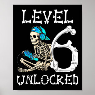 Stufe 6 freigeschaltetes Skelett-Gamer-Videospiel Poster