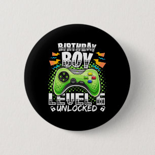 Stufe 6 Unverriegeltes Videospiel 6. Geburtstag Gi Button