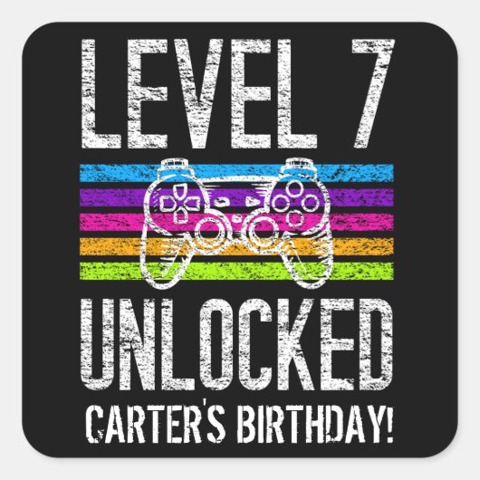 Stufe 7 Unverschlossen 7. Geburtstag Personalisier Quadratischer Aufkleber (Vorderseite)