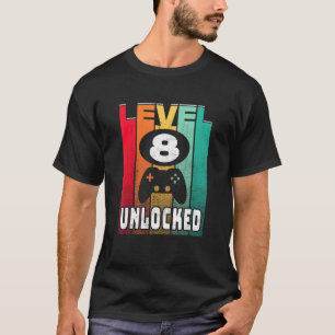 Stufe 8 Unverriegelter Retro-Gamer 8. Geburtstag T-Shirt