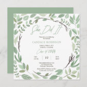 Stufe Grüne Wasserfarbe Leaf Rahmen Graduierung Pa Einladung (Vorne/Hinten)