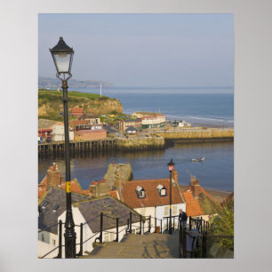 Stufen hinunter zum Hafen, Whitby, Nord Poster