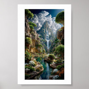 Stufenförmige Wasserfall-Fantasieberg – Altes Schl Poster