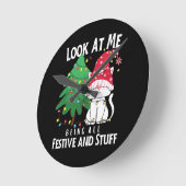 Stuff Funny Christmas Cat Runde Wanduhr (Winkel)