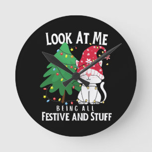 Stuff Funny Christmas Cat Runde Wanduhr