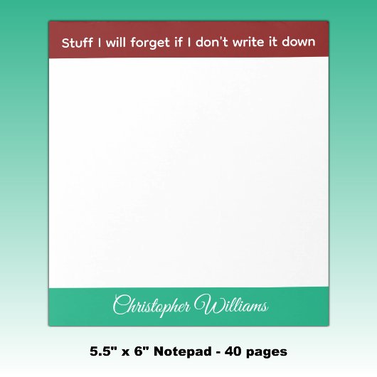 Stuff I will forget name burgundy green Notizblock