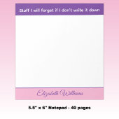 Stuff I will forget name pink purple Notizblock