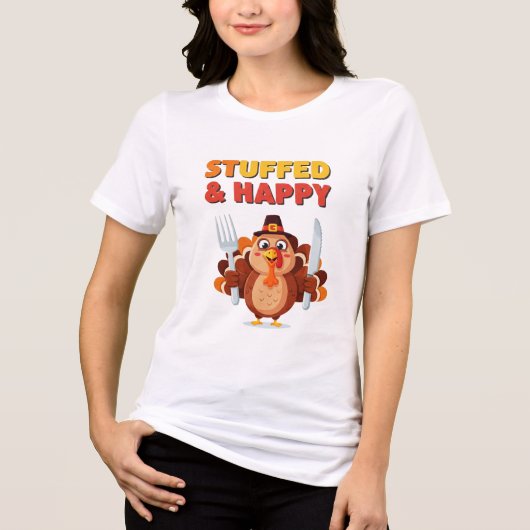 Stuffed & Happy Turkey – Funny Thanksgiving Design Tri-Blend Shirt (Vorderseite)