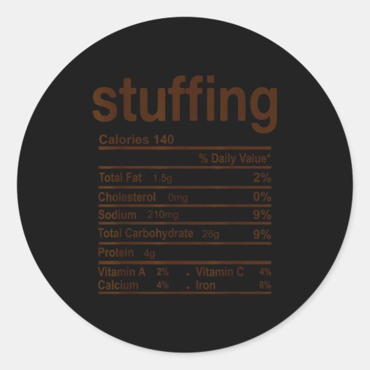 Stuffing Nutrition Facts Funny Thanksgiving Food C Runder Aufkleber (Vorderseite)