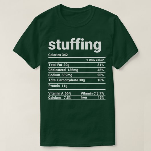 Stuffing Nutrition Facts Thanksgiving Costume 1 T-Shirt (Design vorne)