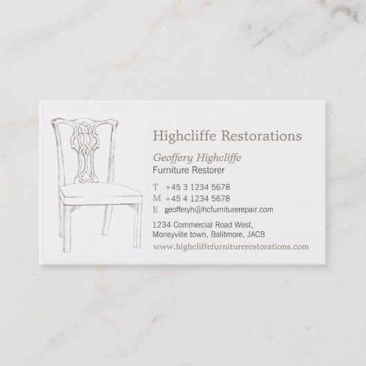 Stuhl-Wiederherstellungs-Visitenkarte der Möbel Visitenkarte (Vorderseite)